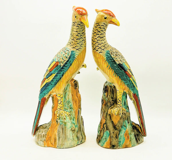 Vintage extra large pair of chinoiserie style birds.