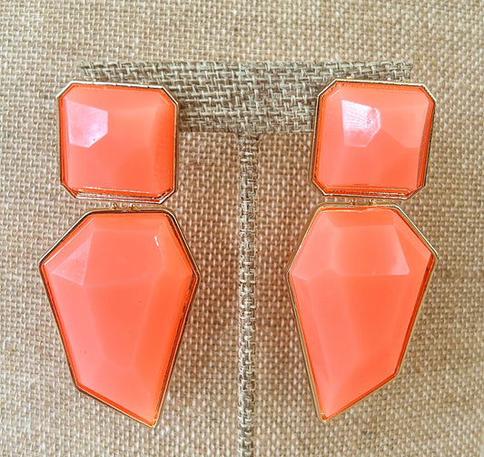 Extra large modern style statement pierced earrings. 2 piece dangle style in gold metal tim