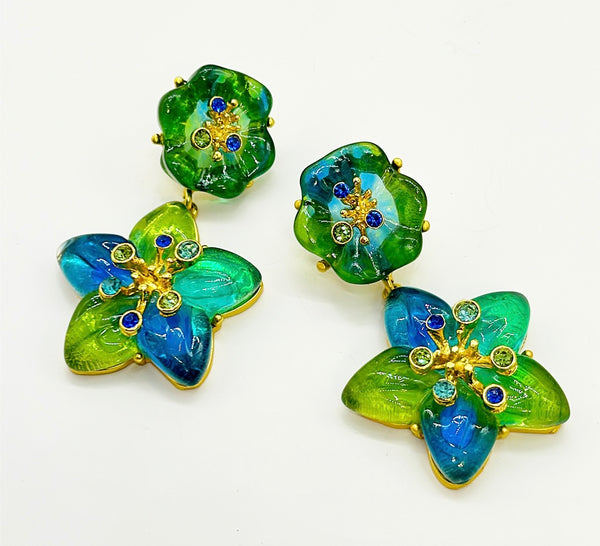 Large pierced style blue &amp; green statement earrings.