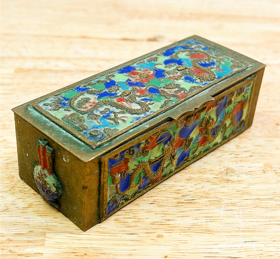 Antique smaller scale Chinese box stamped china on base.