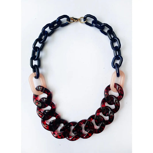 Necklace - Red Tortoise Shell Pink Navy