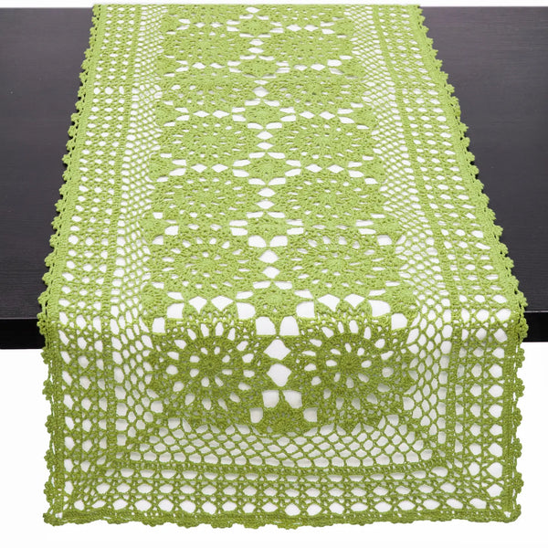 Green Hand Crocheted Table Runner
