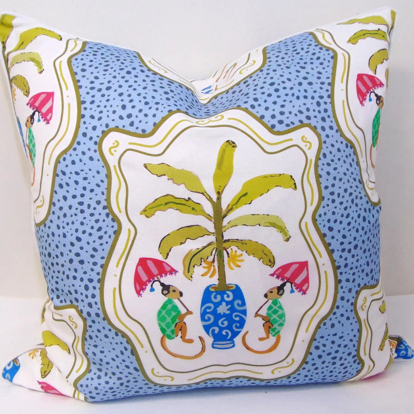 Limited Edition Monkey and Bananas Blue Pillow Cover - Pair