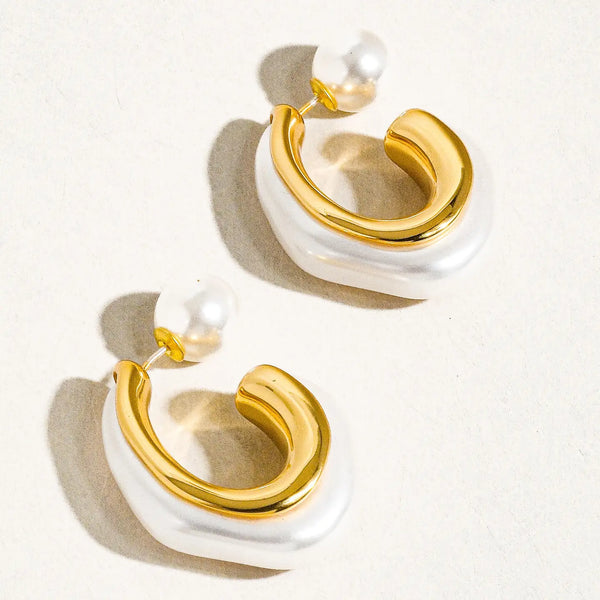 18K Gold Classic Pearl C Hoop Earring