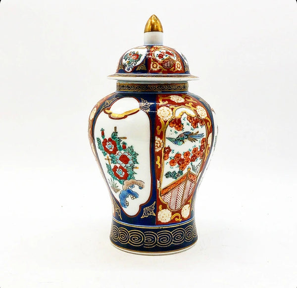 Vintage 1960s mid century stamped gold Imari ginger jar with lid