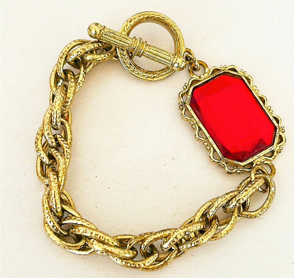 Vintage 80s designer style gold metal multi cluster link style bracelet