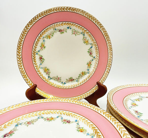 Set of 8 antique French Limoges stamped dinner plates by Ovington Brothers France.