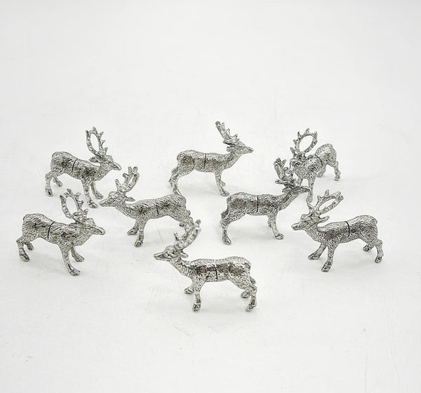 Fun set of 8 silver metal colored deer place card holders