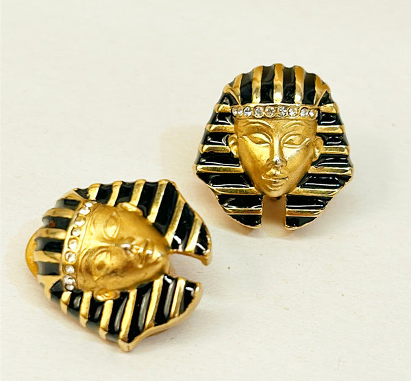 Rare 1970s signed Erwin Pearl clip on Egyptian style earrings.