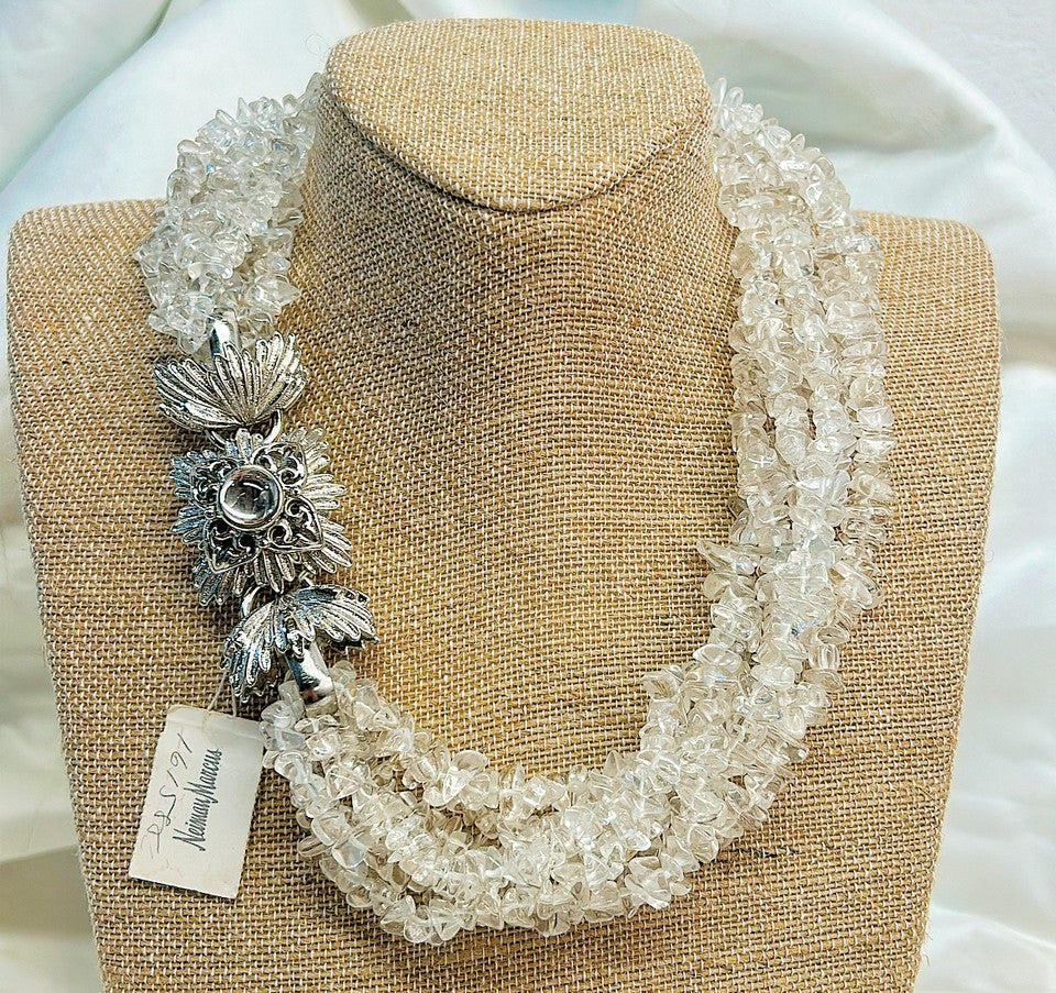 Fabulous signed Barrera statement 6 strand cluster necklace with silver tone metal statement clasp.