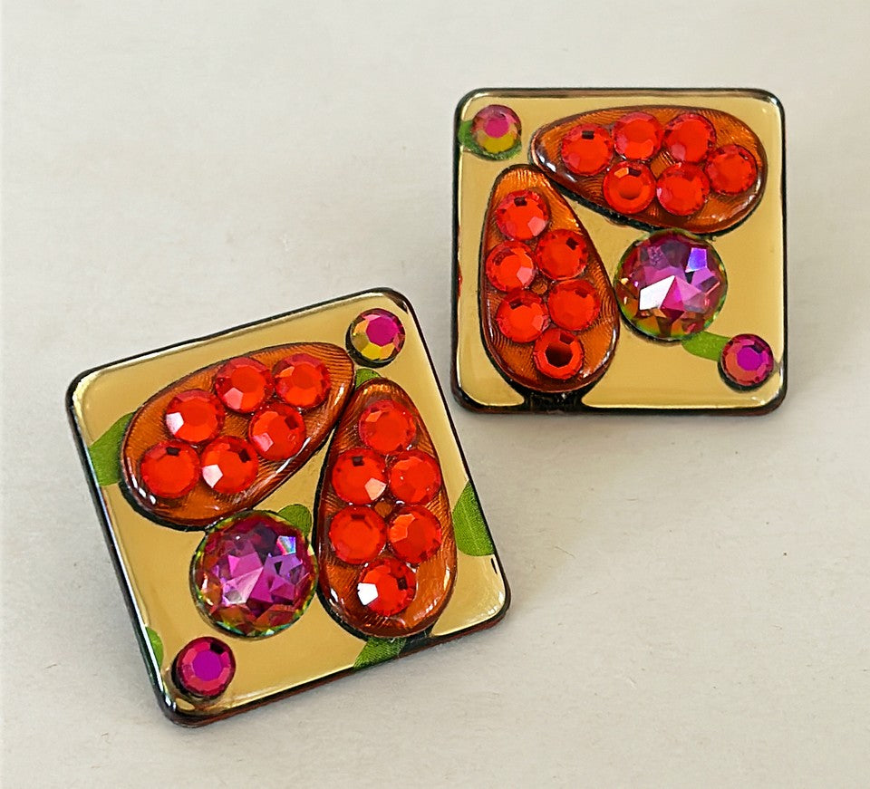 Large multi colored statement clip on earrings