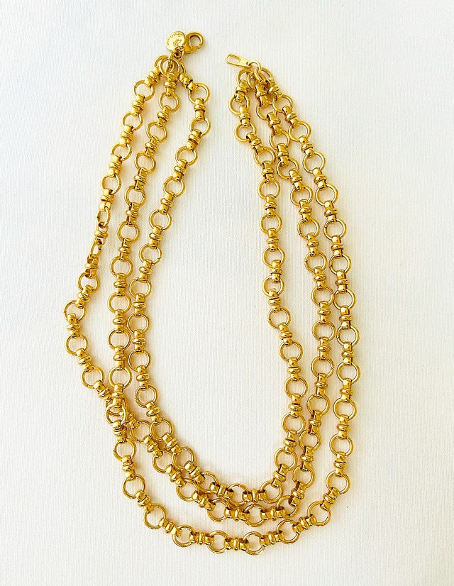 Vintage signed designer necklace - horse bit style link design with multi strands 3 total with lobster claw clasp