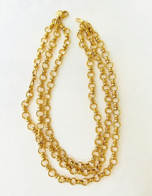 Vintage signed designer necklace - horse bit style link design with multi strands 3 total with lobster claw clasp