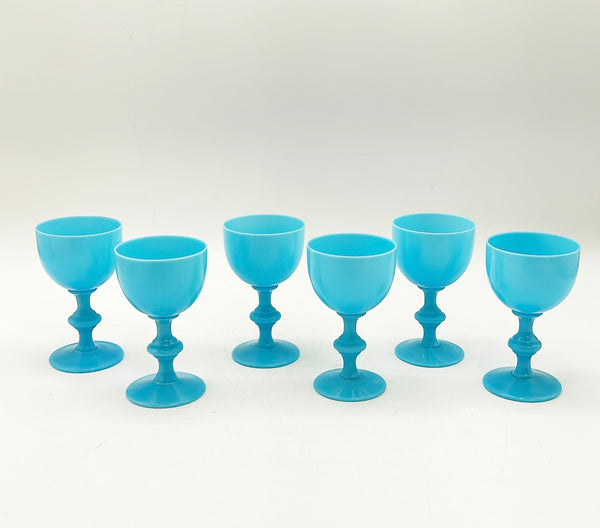 Set of 6 Vintage blue Opaline cordial glasses.