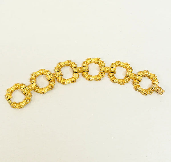 Vintage faux bamboo gold metal link designer bracelet.