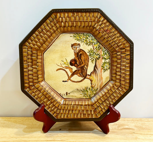 Monkey sitting on tree branch vintage decorative monkey plate