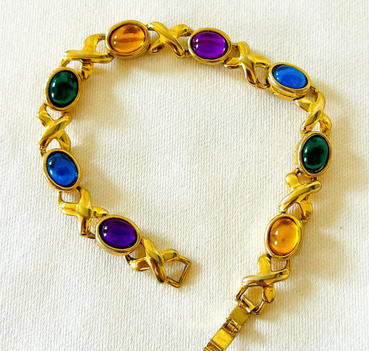 Vintage 90s multi colored cabochon style designer bracelet
