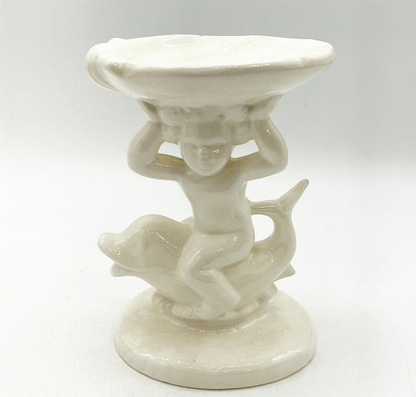 Vintage 60a boy with dolphin shell top decorative soap dish holder