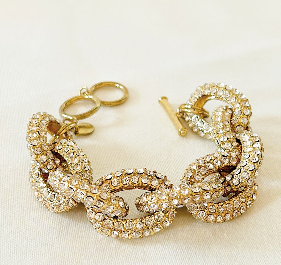 Large chunky rhinestone encrusted large link bracelet.