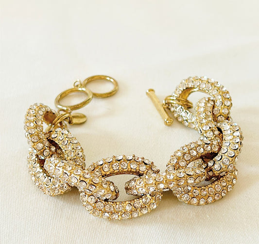 Large chunky rhinestone encrusted large link bracelet.