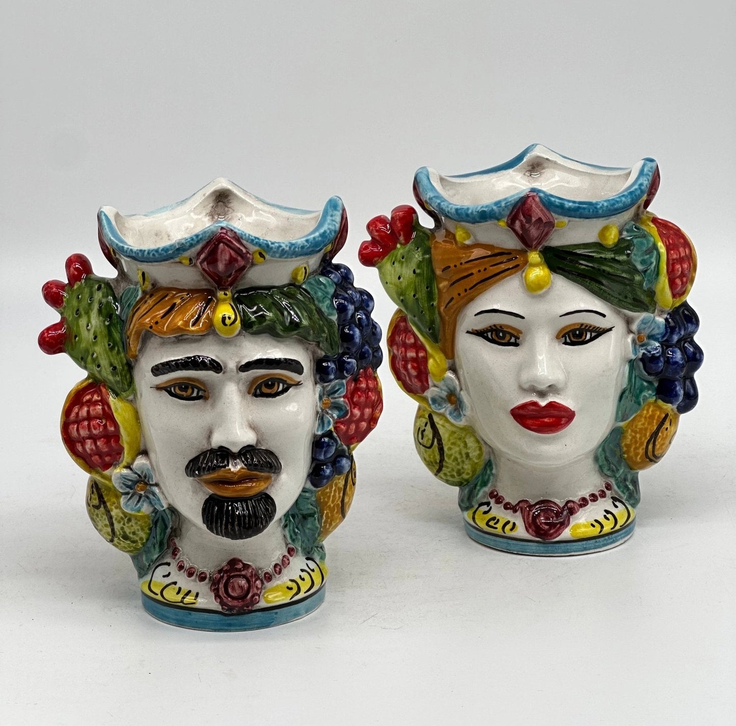 Pair of Moro Heads Ceramic Fruit Caltagirone