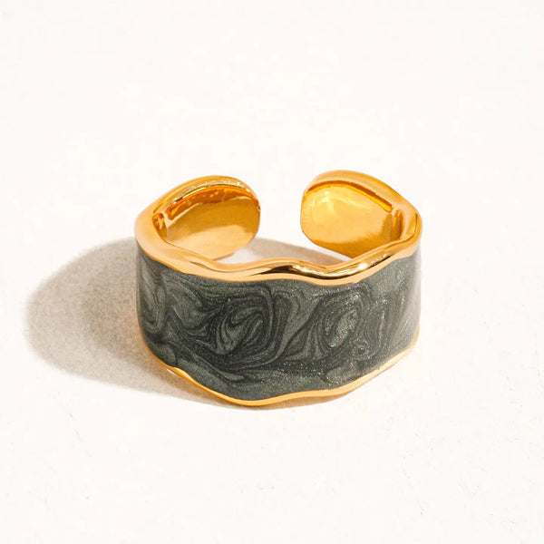 18K Gold Enamel Adjustable Ring