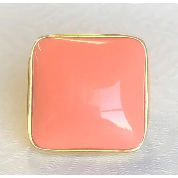 Large square cabochon resin Gold Designer Mirror polished gold Ring.