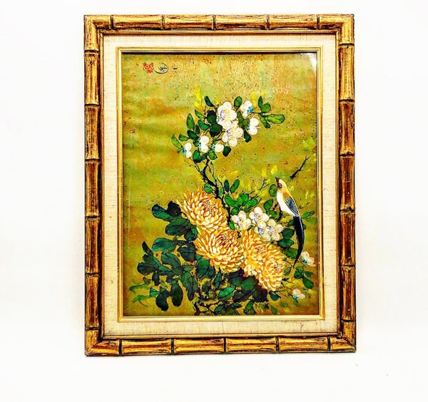 Stunning Original Art - In Bamboo Frame - Floral Motif