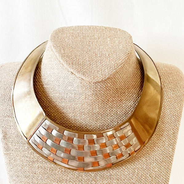 Vintage 80s solid brass Egyptian style collar necklace.