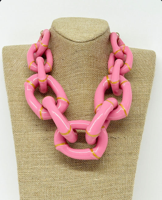 "The Lily"  Bamboo Link Necklace  - Pink