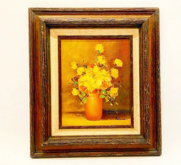 Vintage framed floral, art oil on canvas.