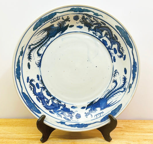 Large antique blue &amp; white chinoiserie style charger plate