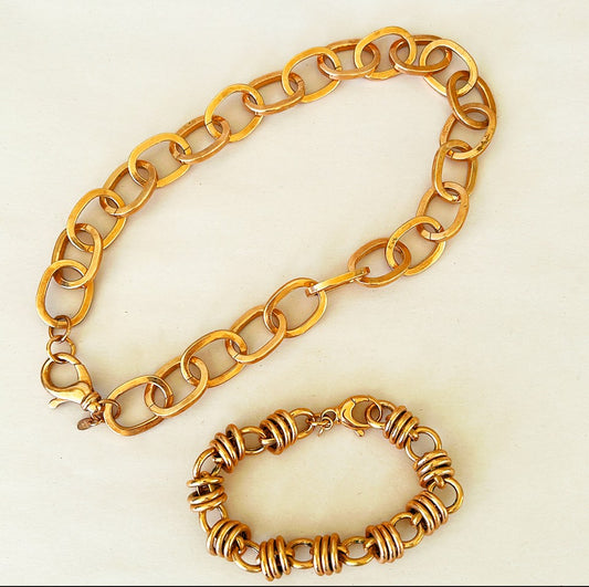 Vintage 80s stamped Bronze Milor Italy chunky couture link necklace