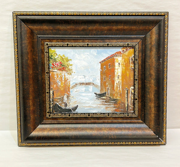 Vintage original oil on canvas framed artwork of Venice Italy