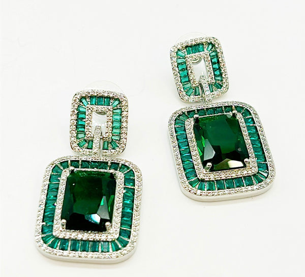 Glamorous style faux green emerald stone earrings