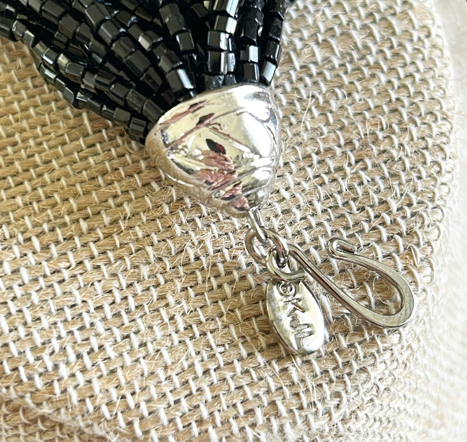 Vintage 1990s signed KJL Kenneth Jay Lane black &amp; white multi strand mini beaded necklace