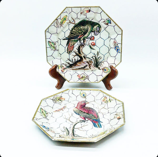 Set of 2 Moonlighting Interiors Decoupage Bird Decorative Plates