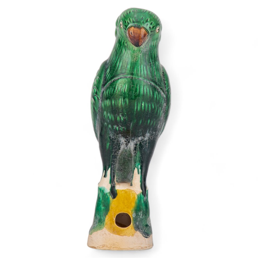 Antiqued Finish Green Bird Figurine - Pair