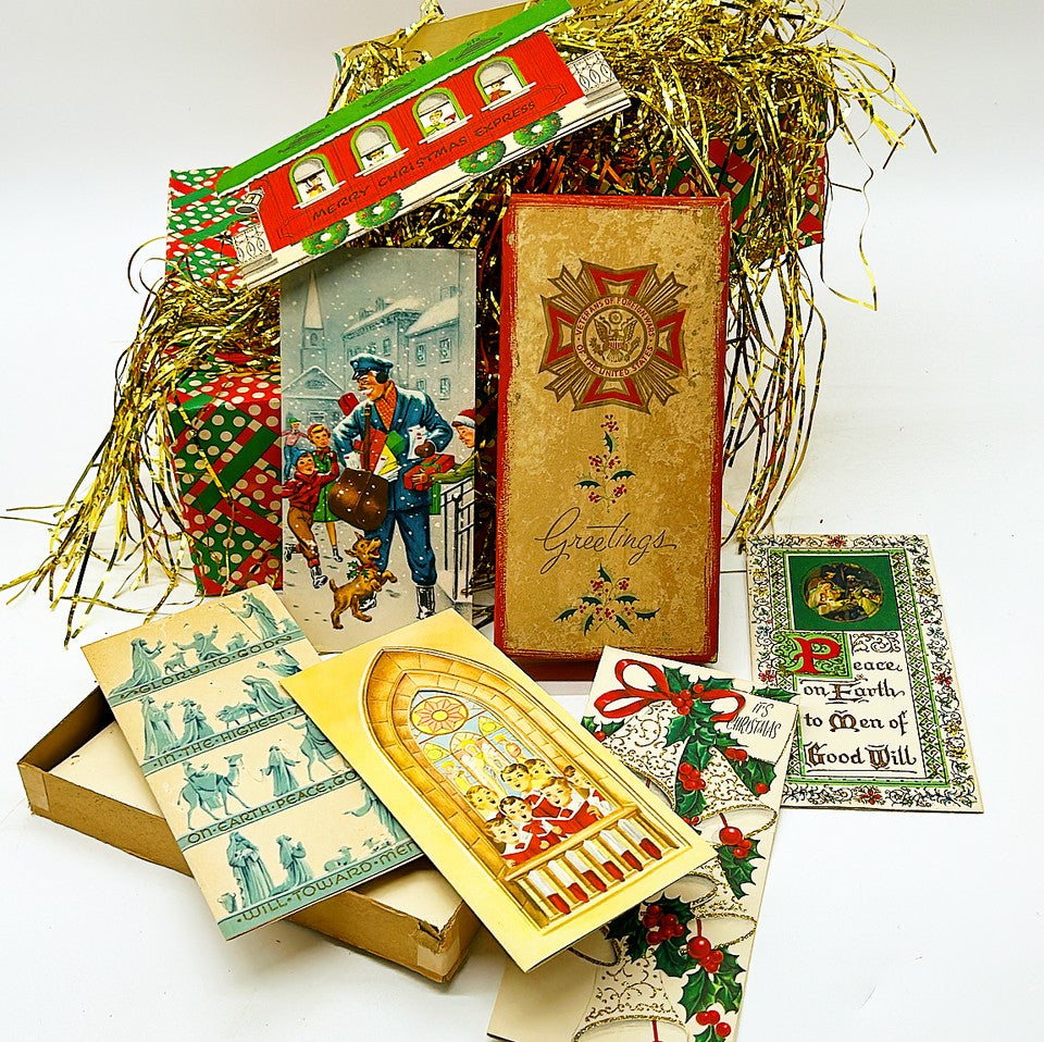 Vintage 1950s box of Christmas cards in original box,