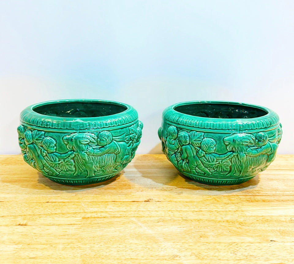 Green malachite colored matching planters