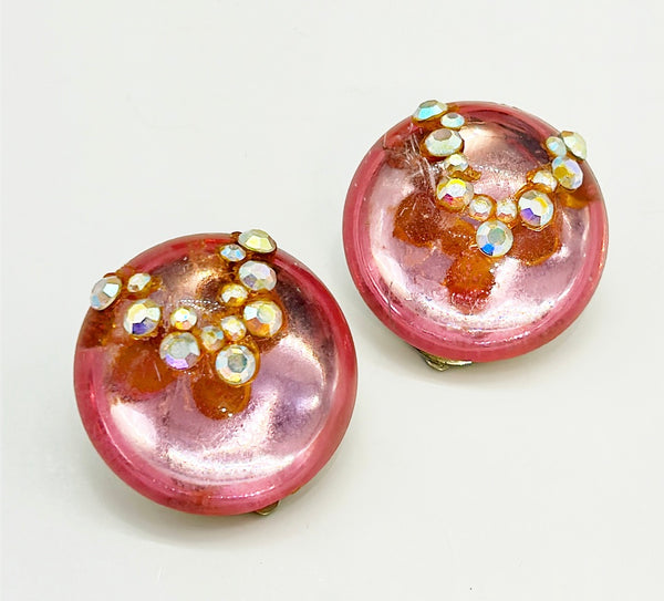 Fun light weight 80s vintage clip on pink earrings