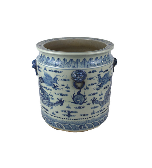 Porcelain blue white extra large planter w/dragons