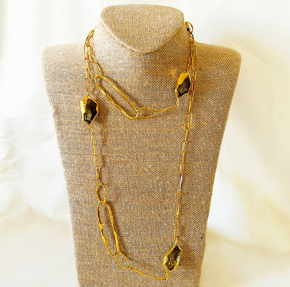 Rare signed Alexis Bittar designer link necklace in gold tome metal links