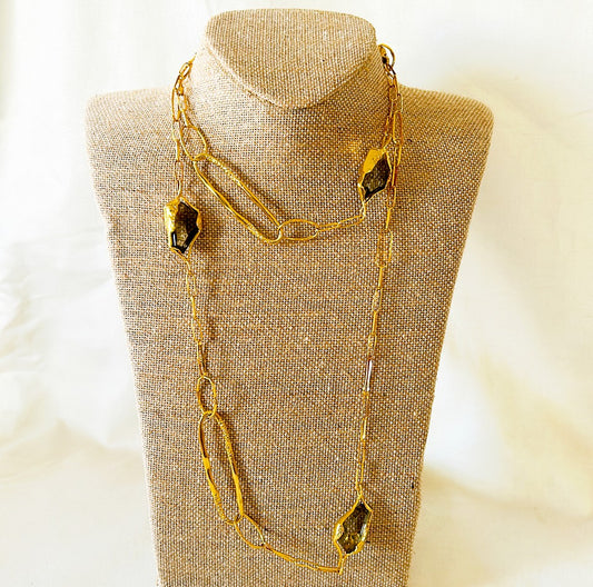 Rare signed Alexis Bittar designer link necklace in gold tome metal links