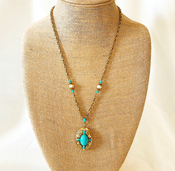 Vintage 1960s turquoise pendant necklace