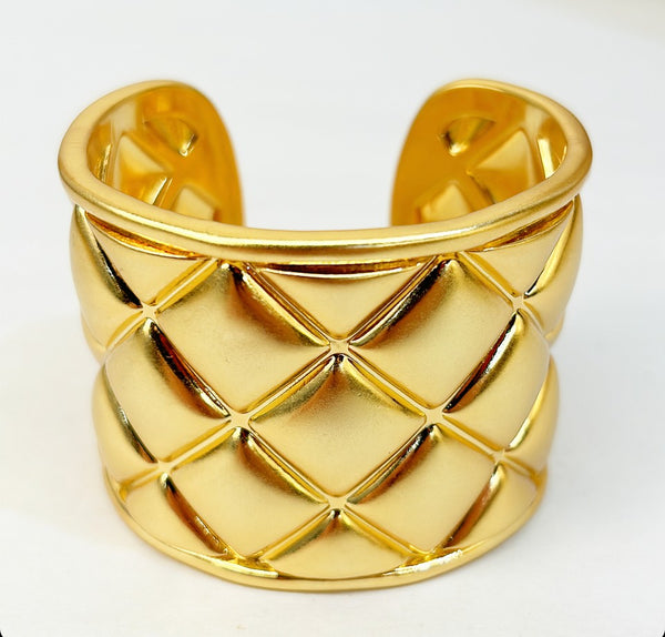 Extra large gold quilted cuff bracelet