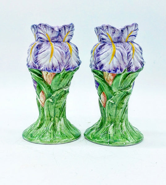 Pair of Vintage Iris Candle Holders - Garden Bloom