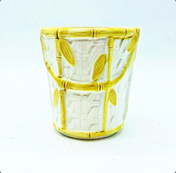 Darling White and Yellow Faux Bamboo Ceramic Planter