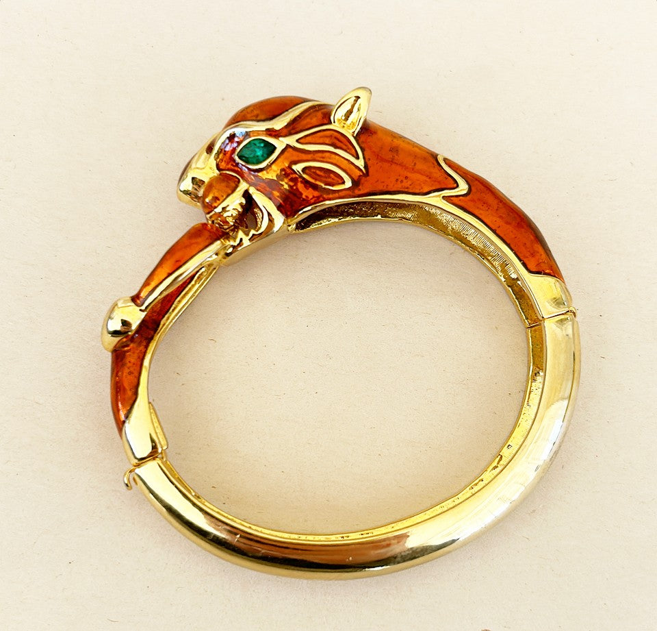 90s panther head bangle bracelet- hinged with clasp