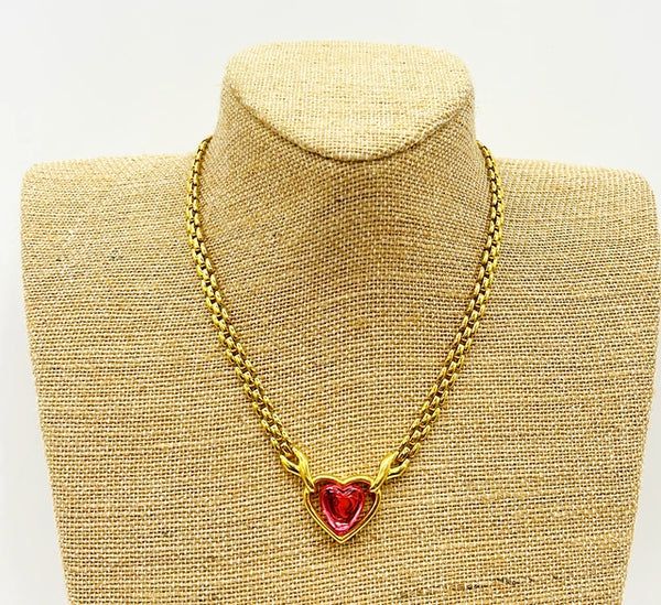 Vintage signed Trifari pink heart necklace.